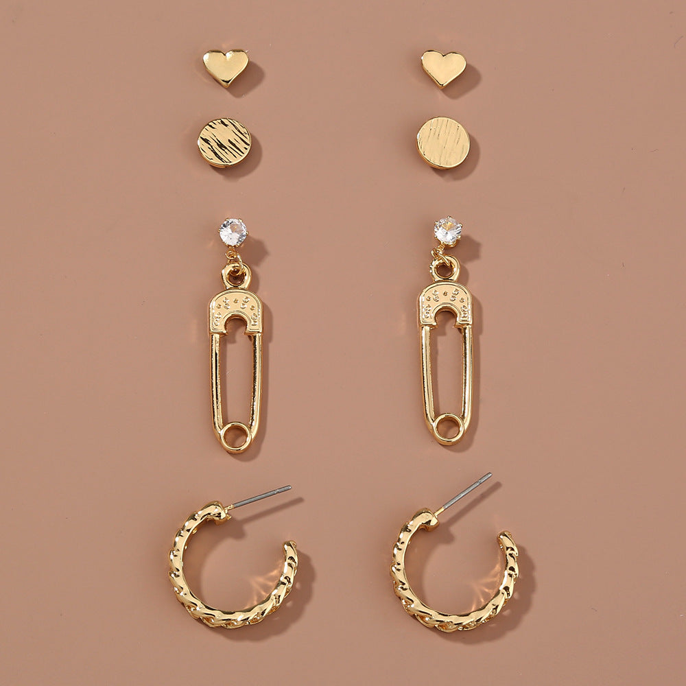 Classic Earring Set Combination Heart Shaped Round Stud Earrings Brooch Diamond Earrings