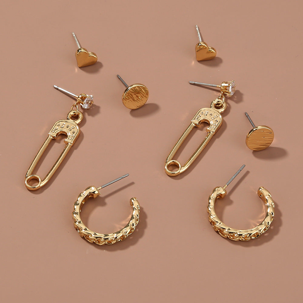 Classic Earring Set Combination Heart Shaped Round Stud Earrings Brooch Diamond Earrings