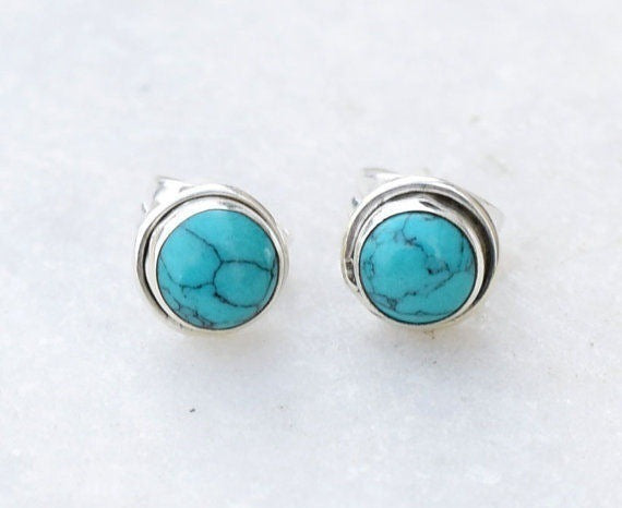 Turquoise Small Stud For Women S925 Sterling Silver Earrings