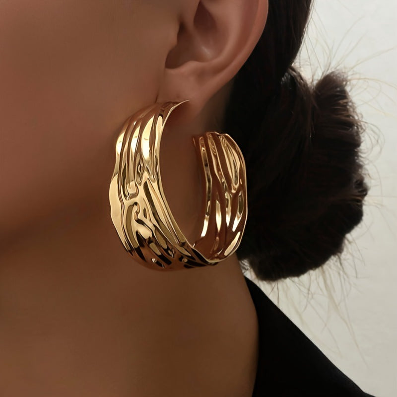 Exaggerated Metal Ring Texture Earrings