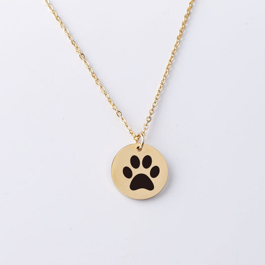 Stainless Steel Disc Lettering Dog Paw Pattern Jewelry Pendant