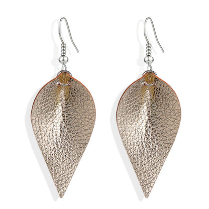 Leaf-shaped leather earrings