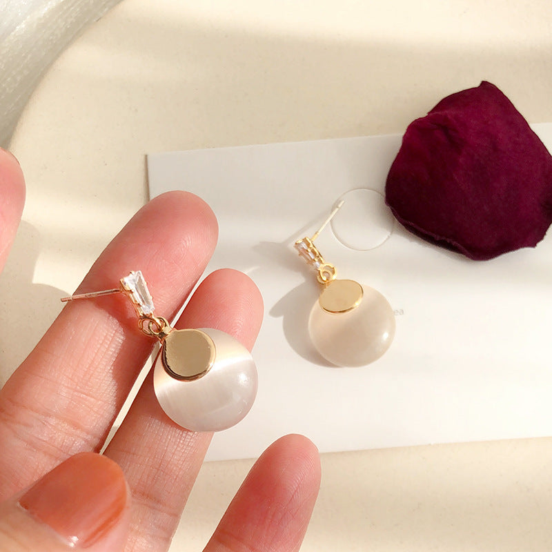 925 Silver Needle Korean Simple European And American Light Luxury Ladies Opal Earrings