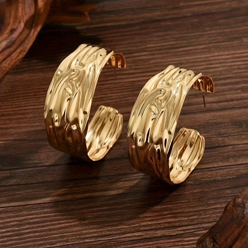 Exaggerated Metal Ring Texture Earrings