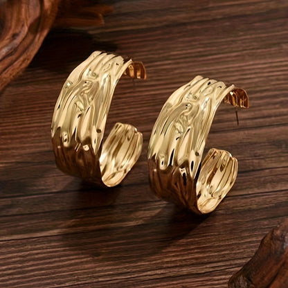 Exaggerated Metal Ring Texture Earrings
