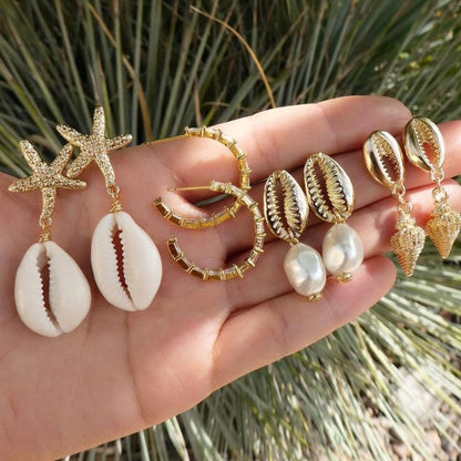 Metal shell natural conch multi-piece earrings
