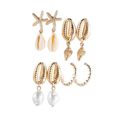 Metal shell natural conch multi-piece earrings