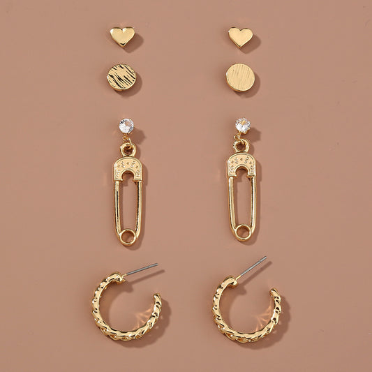 Classic Earring Set Combination Heart Shaped Round Stud Earrings Brooch Diamond Earrings