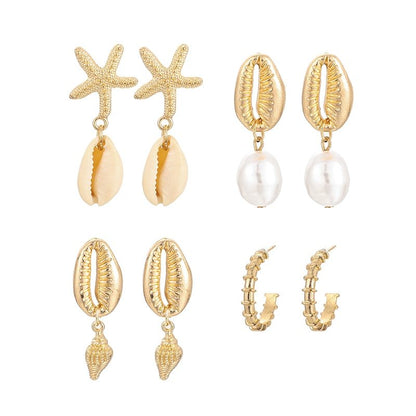 Metal shell natural conch multi-piece earrings