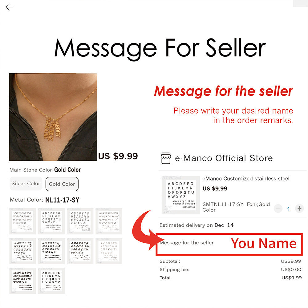 Stainless Steel English Name Necklace, Personalized DIY Fashion Necklace