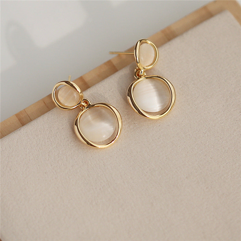 925 Silver Needle Korean Simple European And American Light Luxury Ladies Opal Earrings