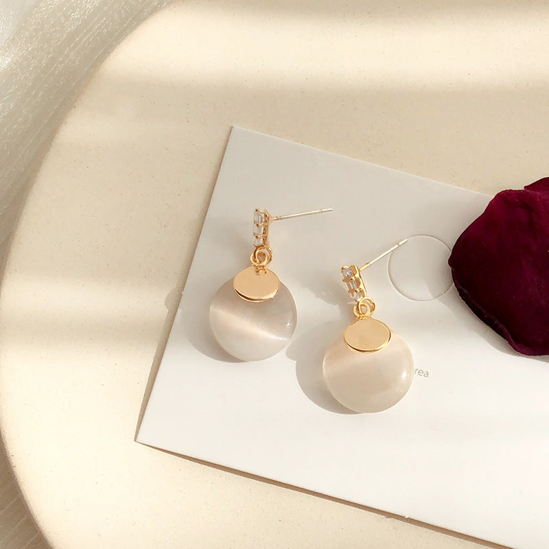 925 Silver Needle Korean Simple European And American Light Luxury Ladies Opal Earrings