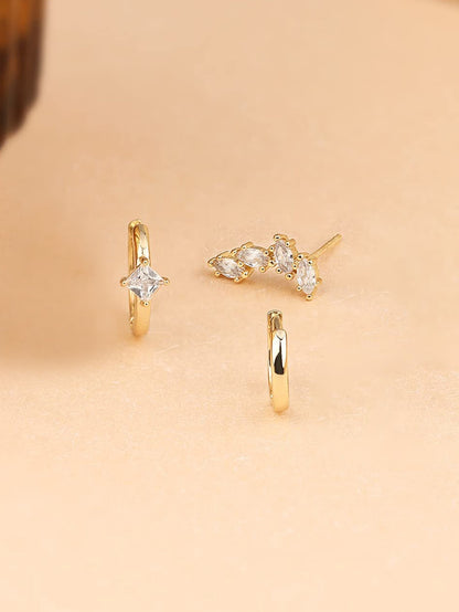 S925 Sterling Silver Zircon Diamond-embedded Geometric Earings Set