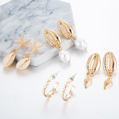 Metal shell natural conch multi-piece earrings