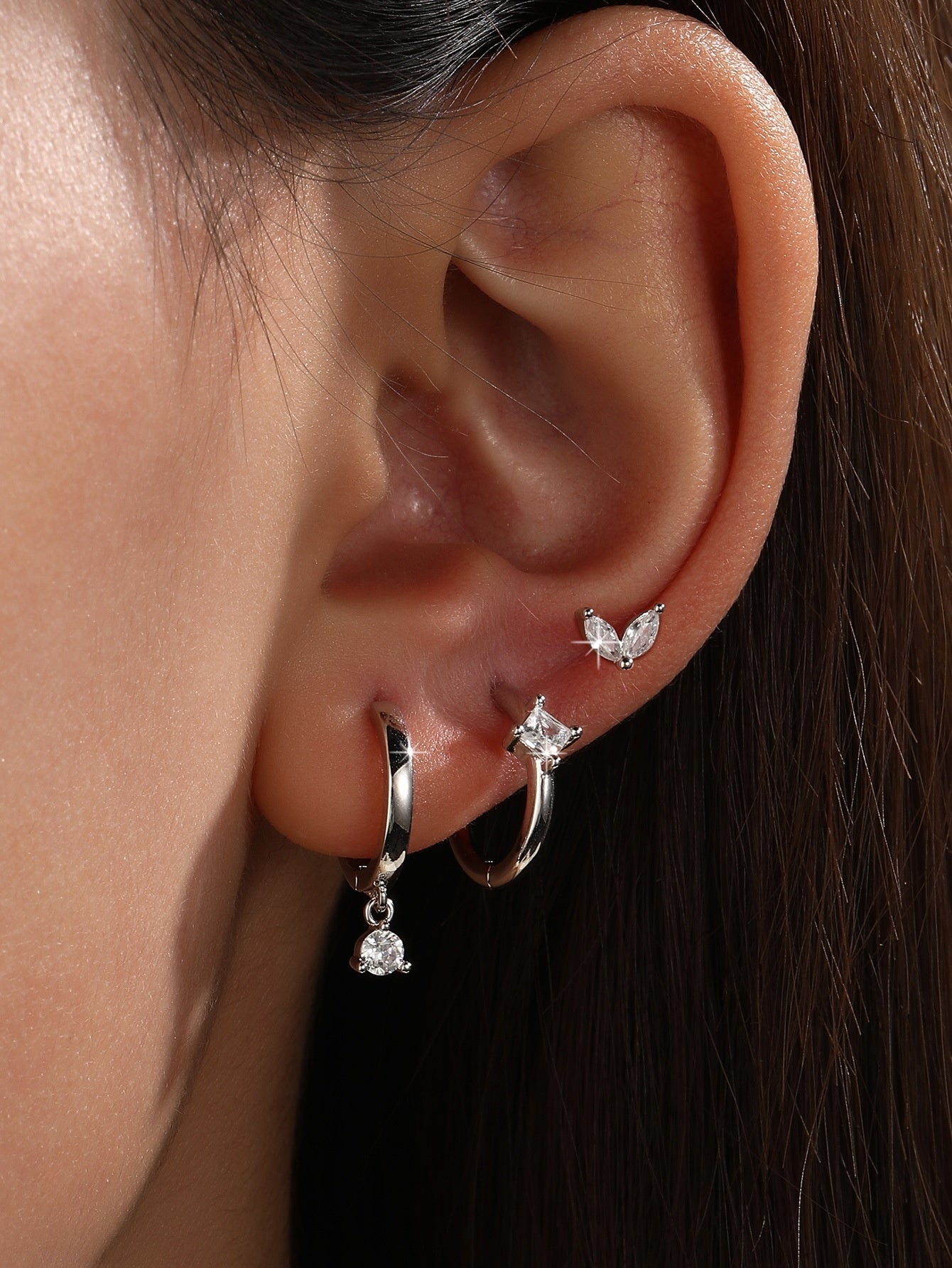 S925 Sterling Silver Zircon Diamond-embedded Geometric Earings Set