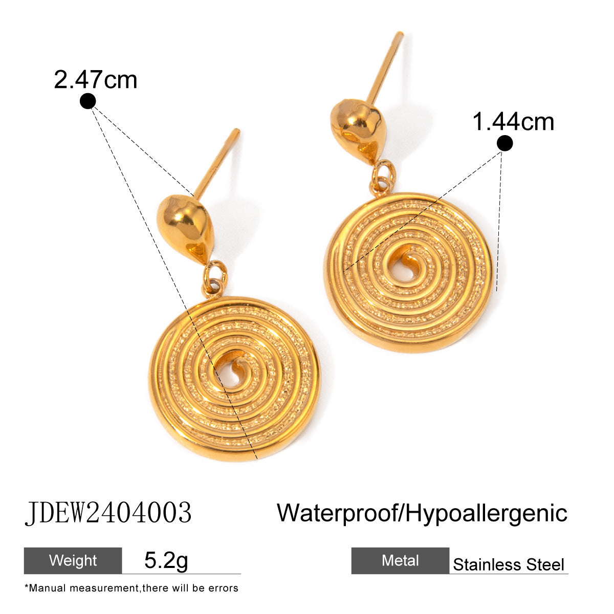 18K Gold Stainless Steel Golden Thread Hoop Earrings