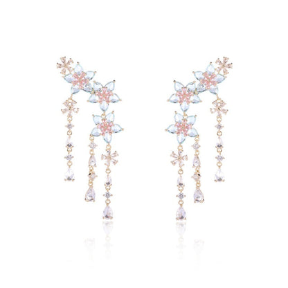 Flower Tassel Crystal Dangle Earrings