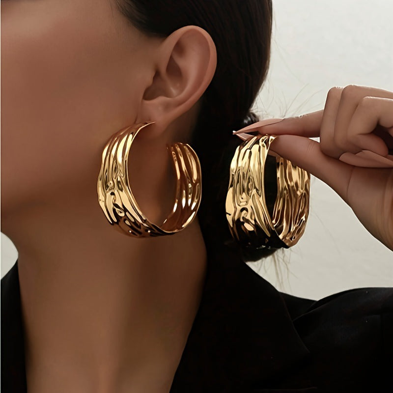 Exaggerated Metal Ring Texture Earrings