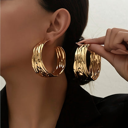 Exaggerated Metal Ring Texture Earrings