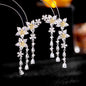 Flower Tassel Crystal Dangle Earrings