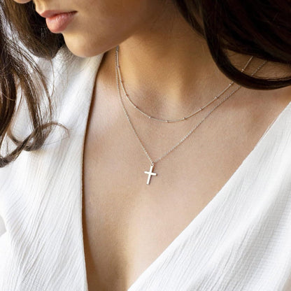 Women's Cross Necklace - 14K Silver Plated Cross Necklace  Simple Cute Multi-layered Pendant Necklace Women's Fashion Jewelry